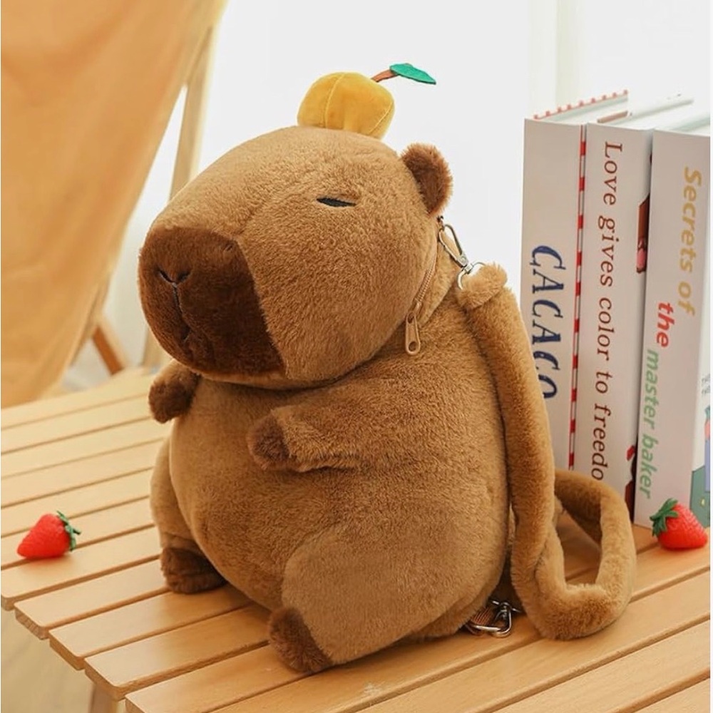 Cute Capybara Backpack with Leash Soft Capybara Stuffed Animals Plush Backpack